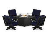 Braxton 5-Piece Deep Seating Swivel Conversation Set with Fire Pit Table