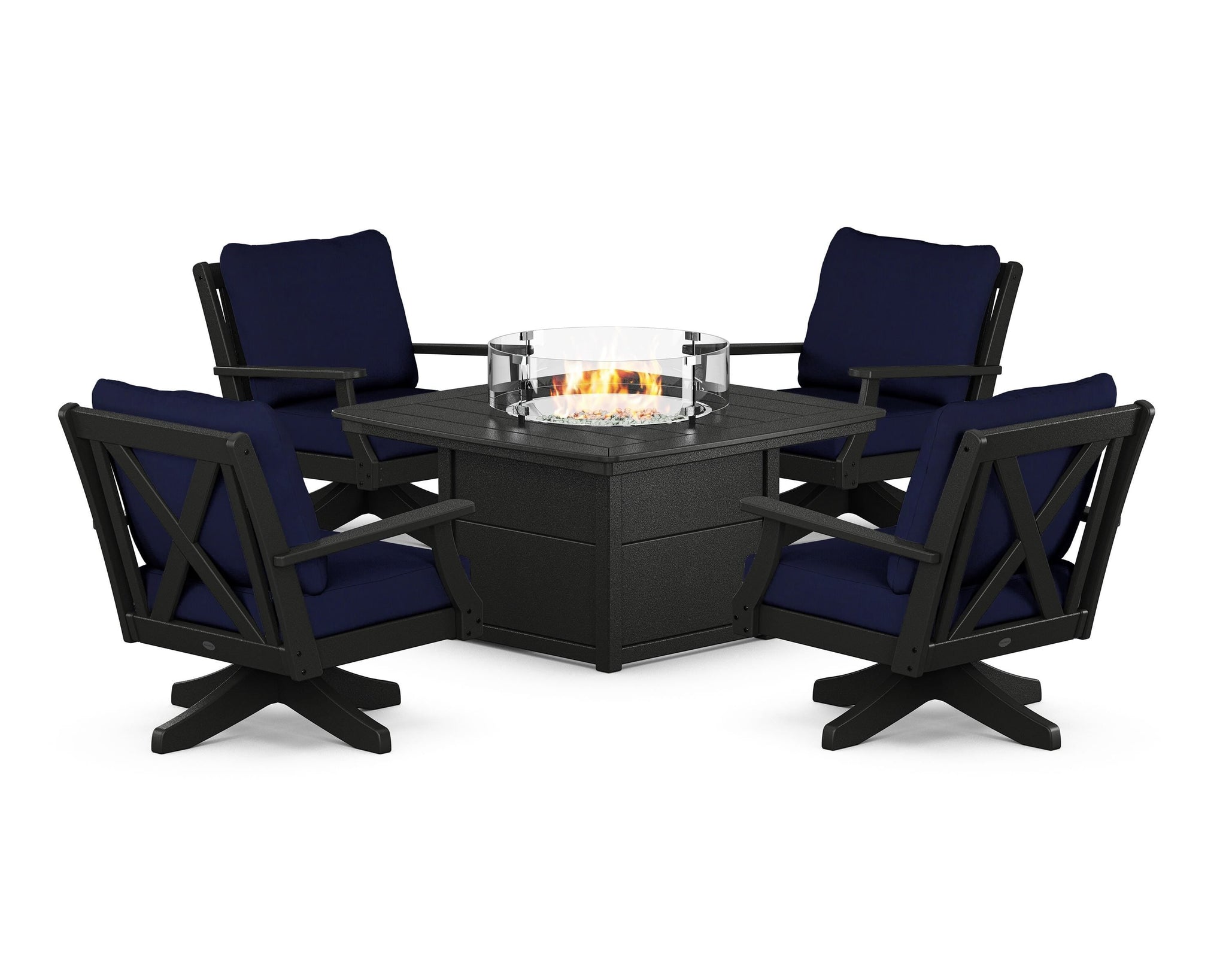 Braxton 5-Piece Deep Seating Swivel Conversation Set with Fire Pit Table
