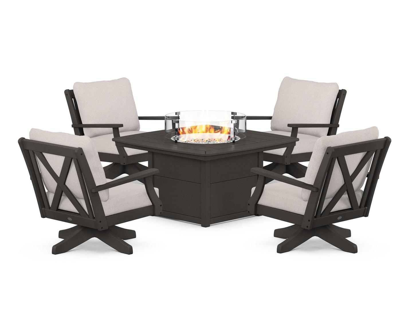 Braxton 5-Piece Deep Seating Swivel Conversation Set with Fire Pit Table
