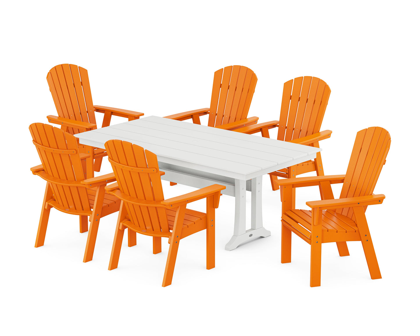 Nautical Curveback Adirondack 7-Piece Farmhouse Dining Set with Trestle Legs