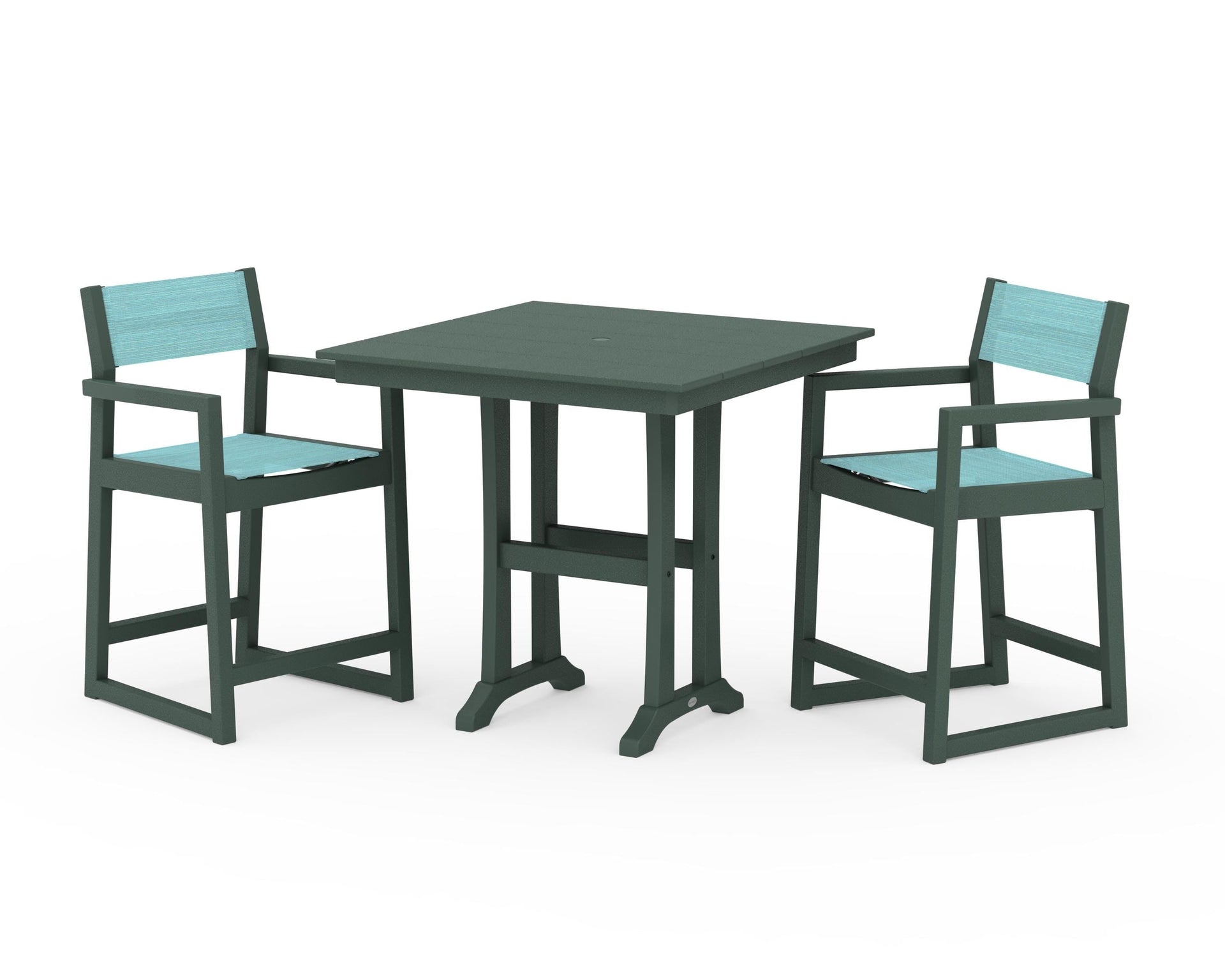 EDGE Sling Arm Chair 3-Piece Farmhouse Counter Set with Trestle Legs