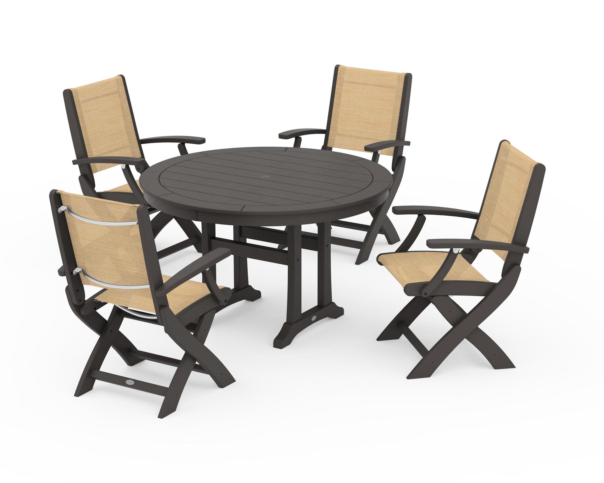 Coastal Folding Chair 5-Piece Round Dining Set with Trestle Legs