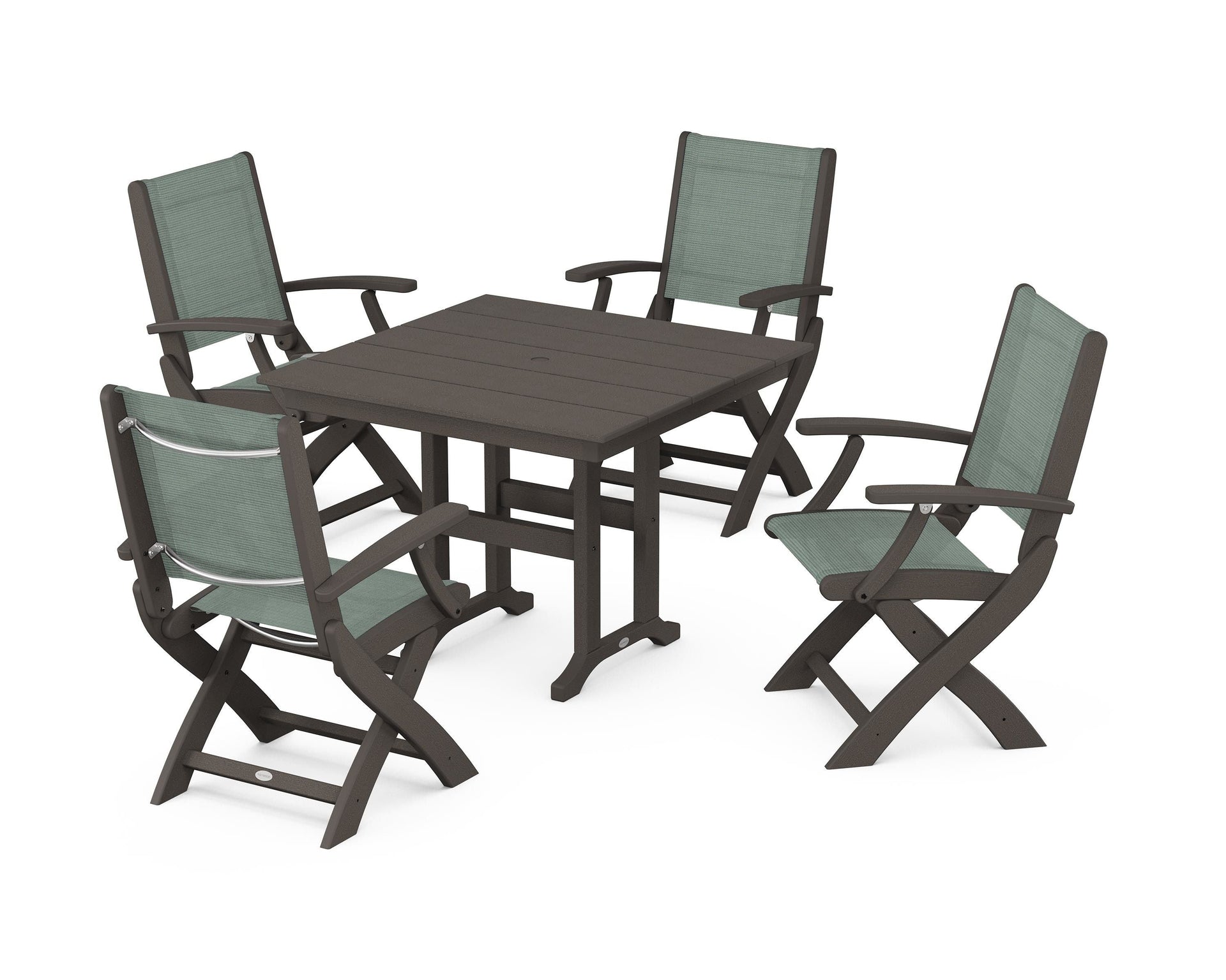 Coastal Folding Chair 5-Piece Farmhouse Dining Set
