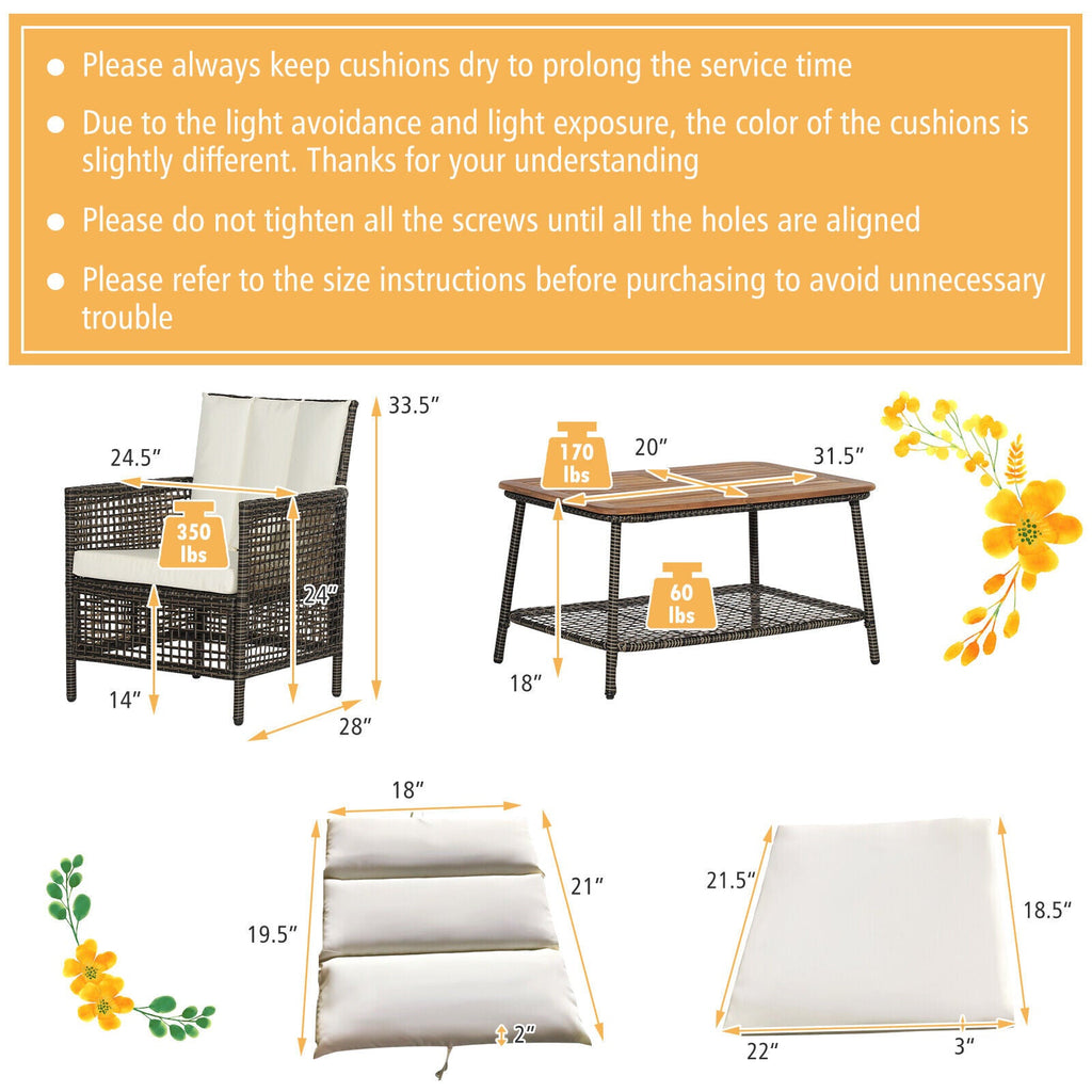Costway 5-Piece Patio Rattan Furniture Set Cushioned Sofa Wooden Tabletop Off White 85607923 New