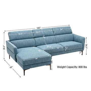 Costway 105" L-Shaped Sofa Couch w/ 3 Adjustable Headrests 32058967 New