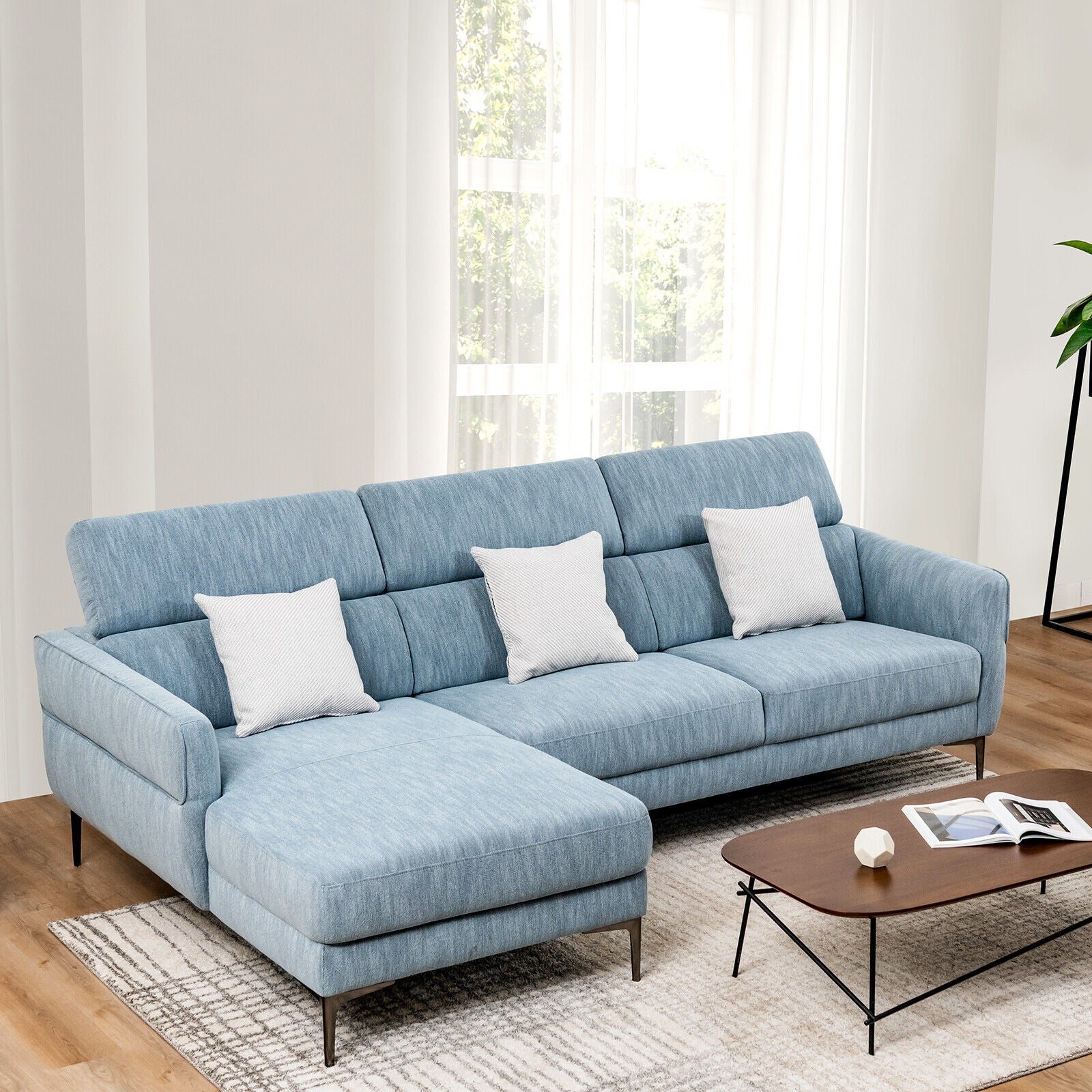 Costway 105" L-Shaped Sofa Couch w/ 3 Adjustable Headrests 32058967 New