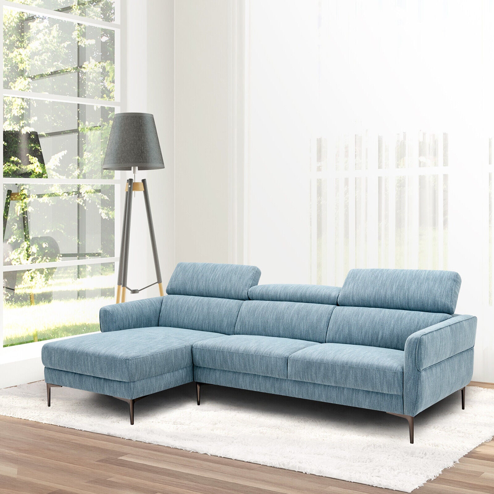 Costway 105" L-Shaped Sofa Couch w/ 3 Adjustable Headrests 32058967 New