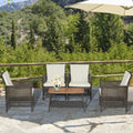 Costway 5-Piece Patio Rattan Furniture Set Cushioned Sofa Wooden Tabletop Off White 85607923 New