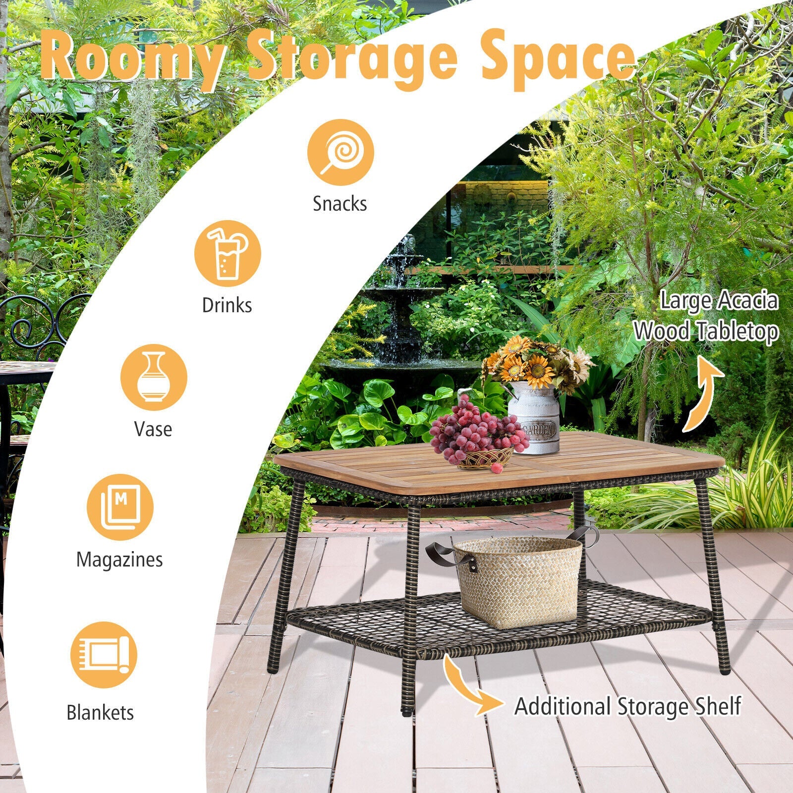 Costway 5-Piece Patio Rattan Furniture Set Cushioned Sofa Wooden Tabletop Off White 85607923 New
