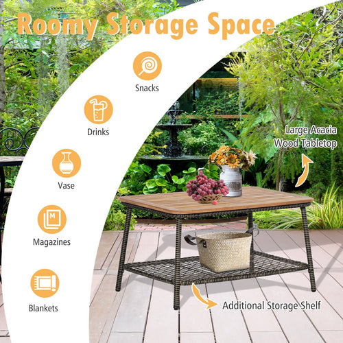 Costway 5-Piece Patio Rattan Furniture Set Cushioned Sofa Wooden Tabletop Off White 85607923 New