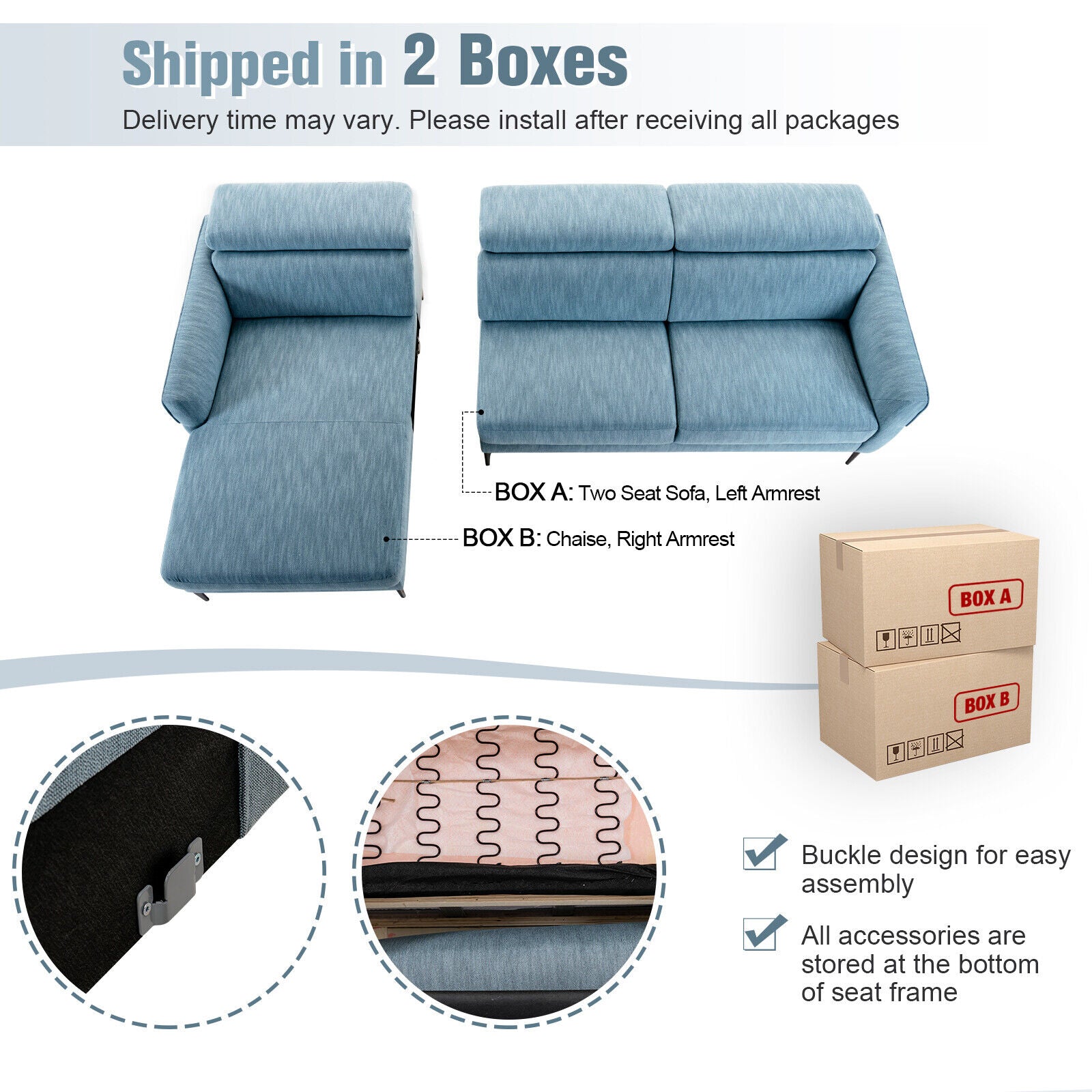 Costway 105" L-Shaped Sofa Couch w/ 3 Adjustable Headrests 32058967 New