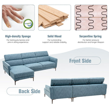 Costway 105" L-Shaped Sofa Couch w/ 3 Adjustable Headrests 32058967 New