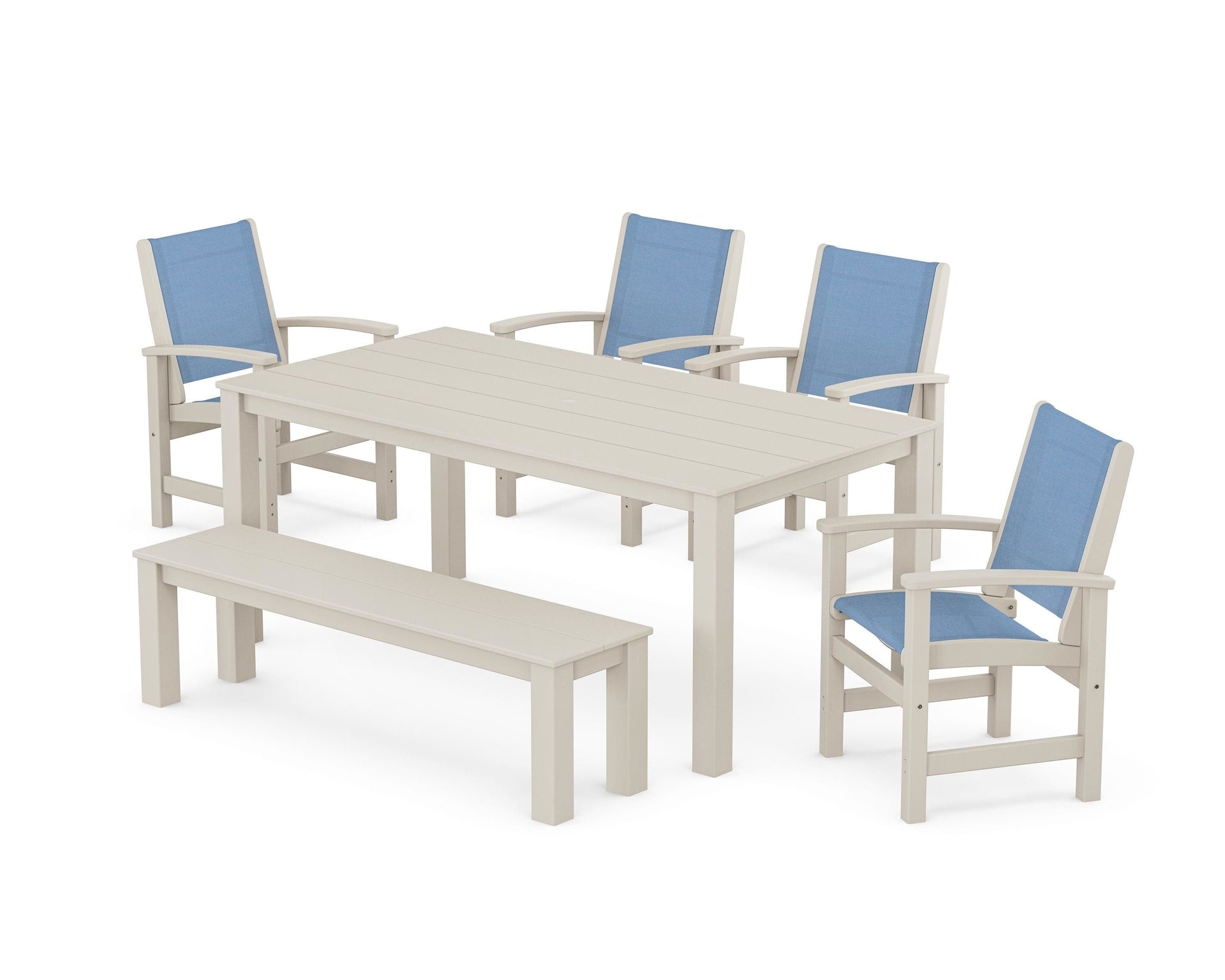 Coastal 6-Piece Parsons Dining Set with Bench
