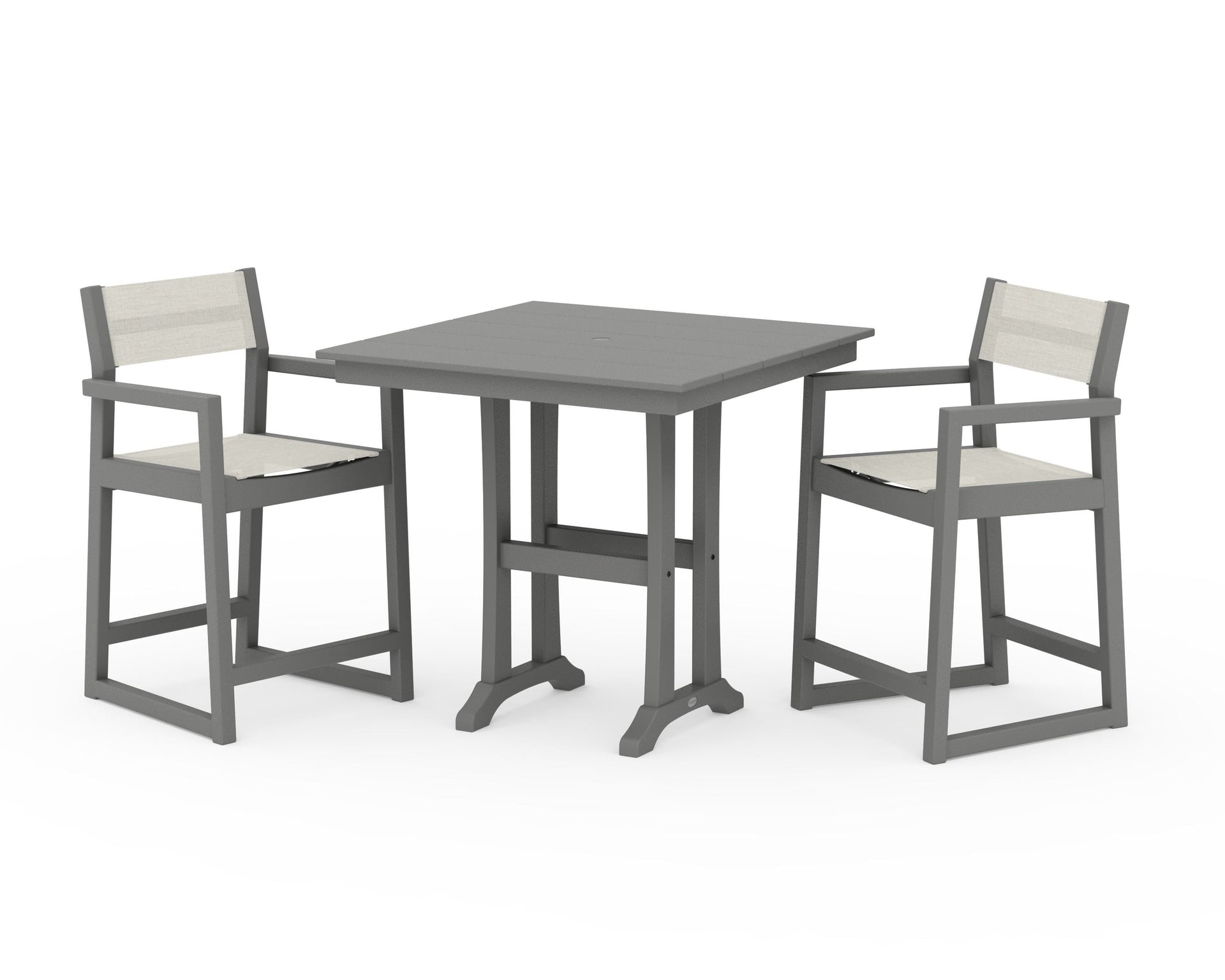 EDGE Sling Arm Chair 3-Piece Farmhouse Counter Set with Trestle Legs
