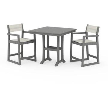EDGE Sling Arm Chair 3-Piece Farmhouse Counter Set with Trestle Legs