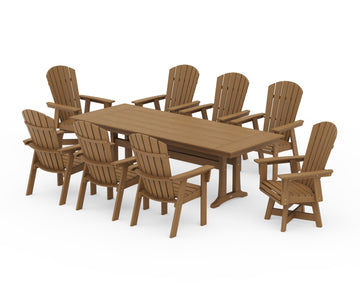 Nautical Curveback Adirondack Swivel 9-Piece Farmhouse Dining Set with Trestle Legs