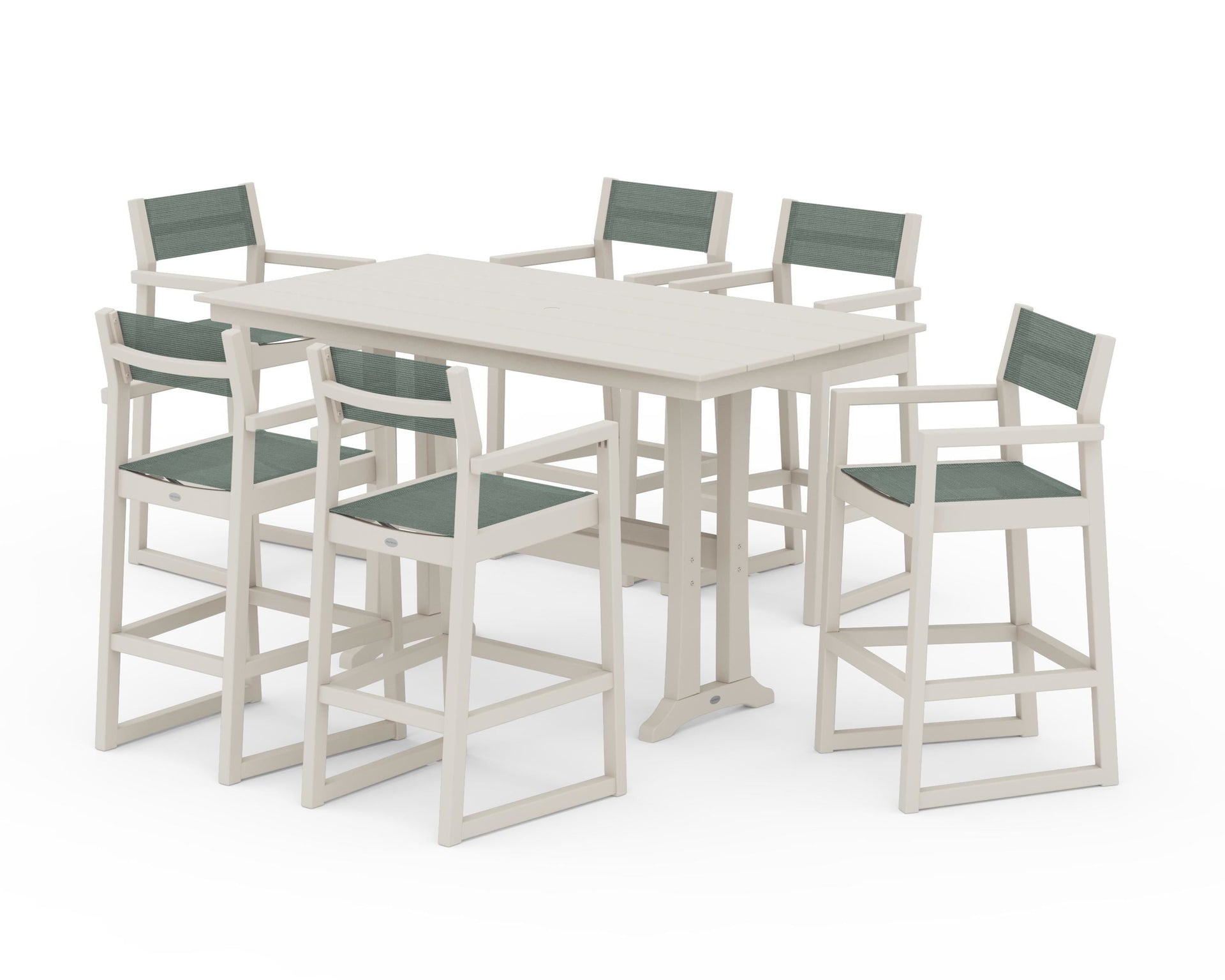 EDGE Sling Arm Chair 7-Piece Farmhouse Bar Set with Trestle Legs