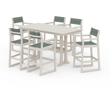 EDGE Sling Arm Chair 7-Piece Farmhouse Bar Set with Trestle Legs