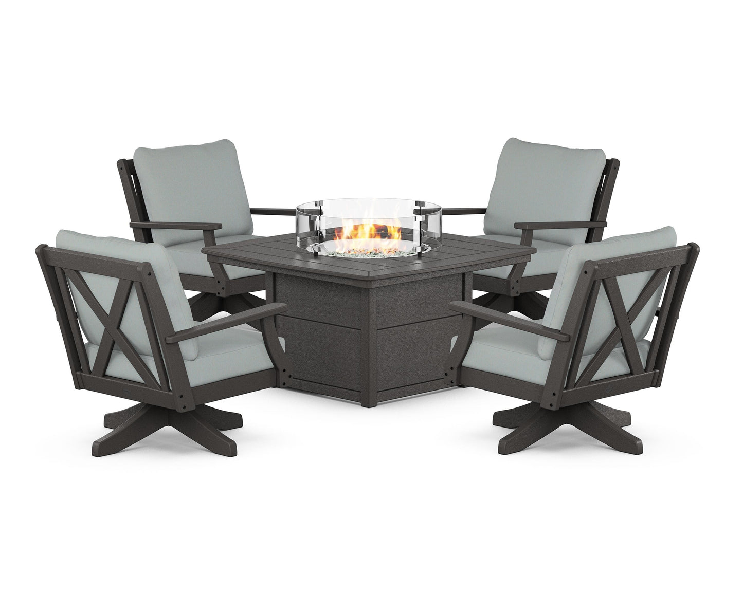 Braxton 5-Piece Deep Seating Swivel Conversation Set with Fire Pit Table