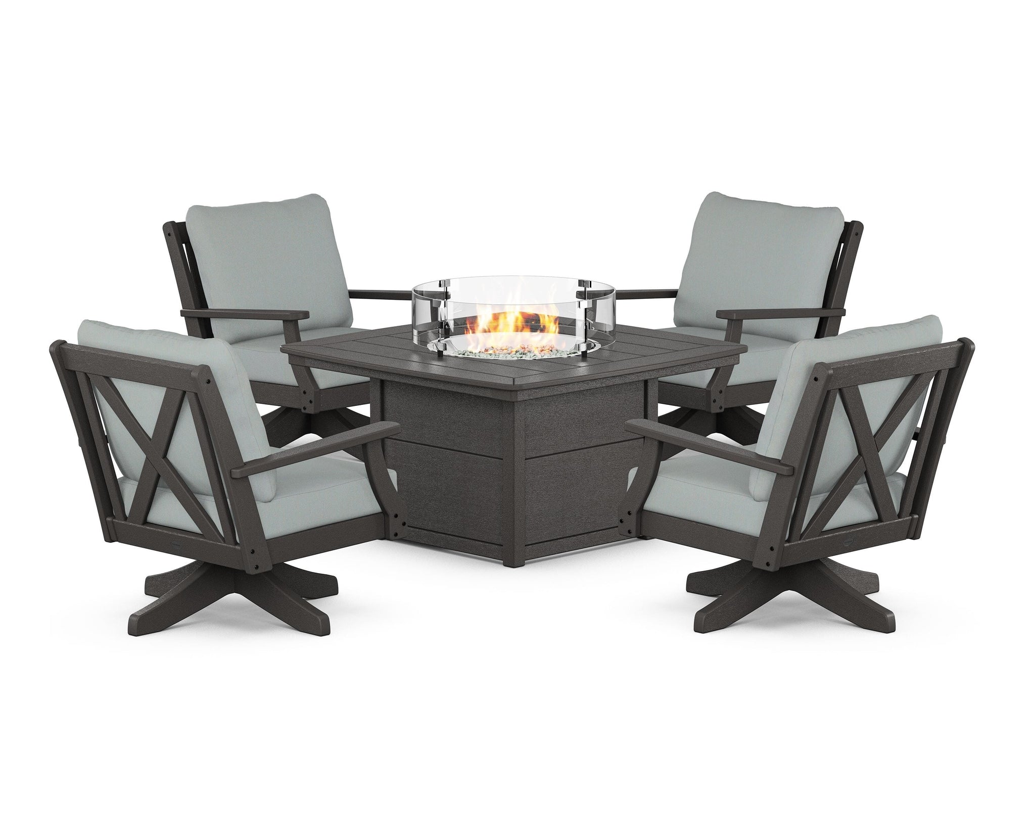 Braxton 5-Piece Deep Seating Swivel Conversation Set with Fire Pit Table