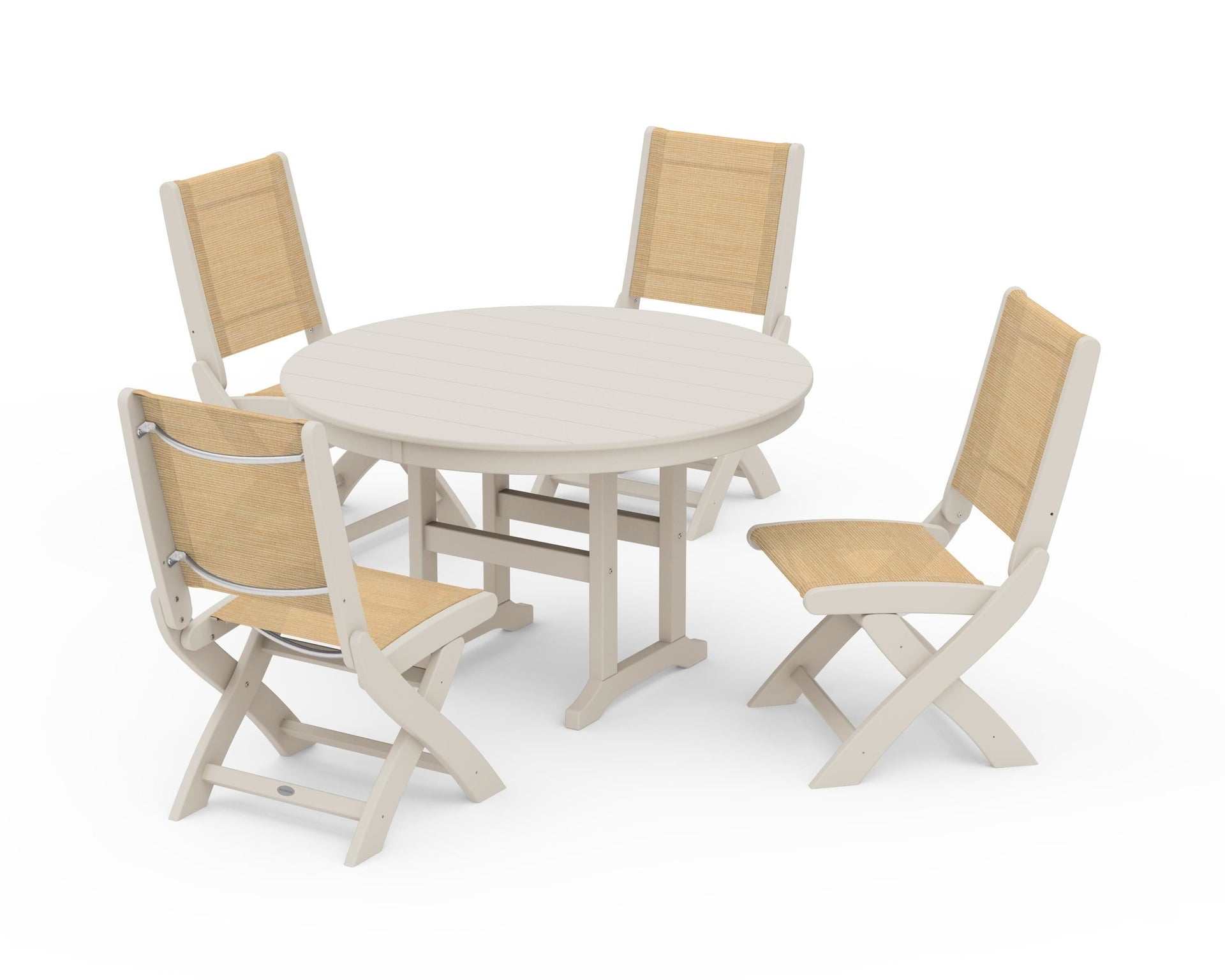 Coastal Folding Side Chair 5-Piece Round Dining Set
