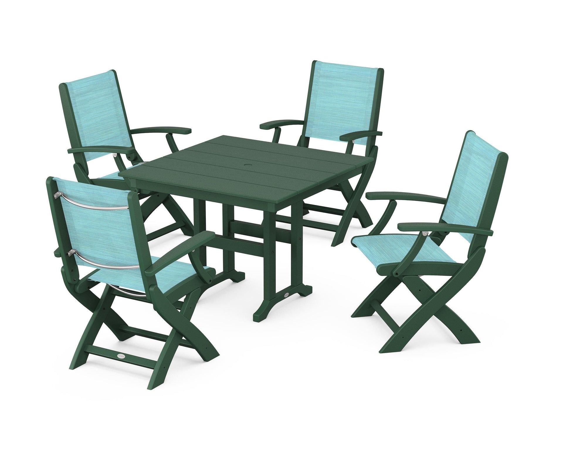 Coastal Folding Chair 5-Piece Farmhouse Dining Set