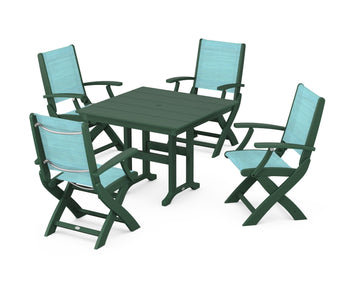 Coastal Folding Chair 5-Piece Farmhouse Dining Set