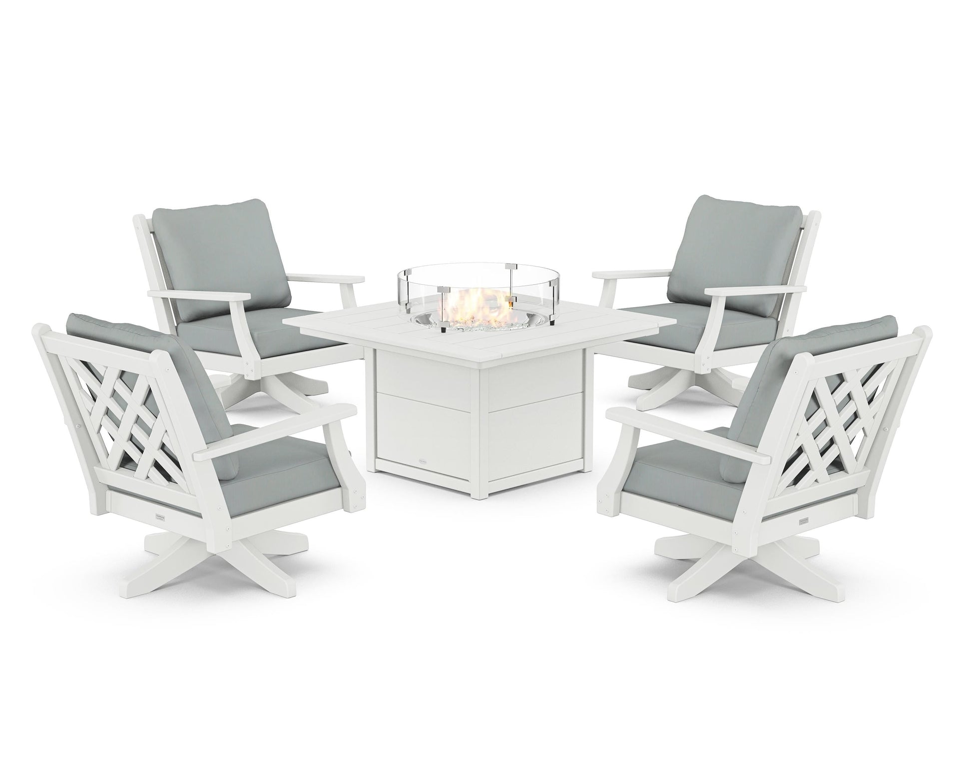 Wovendale 5-Piece Deep Seating Swivel Conversation Set with Fire Pit Table