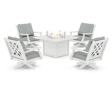 Wovendale 5-Piece Deep Seating Swivel Conversation Set with Fire Pit Table