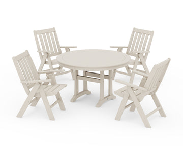 Vineyard Folding Chair 5-Piece Round Dining Set with Trestle Legs