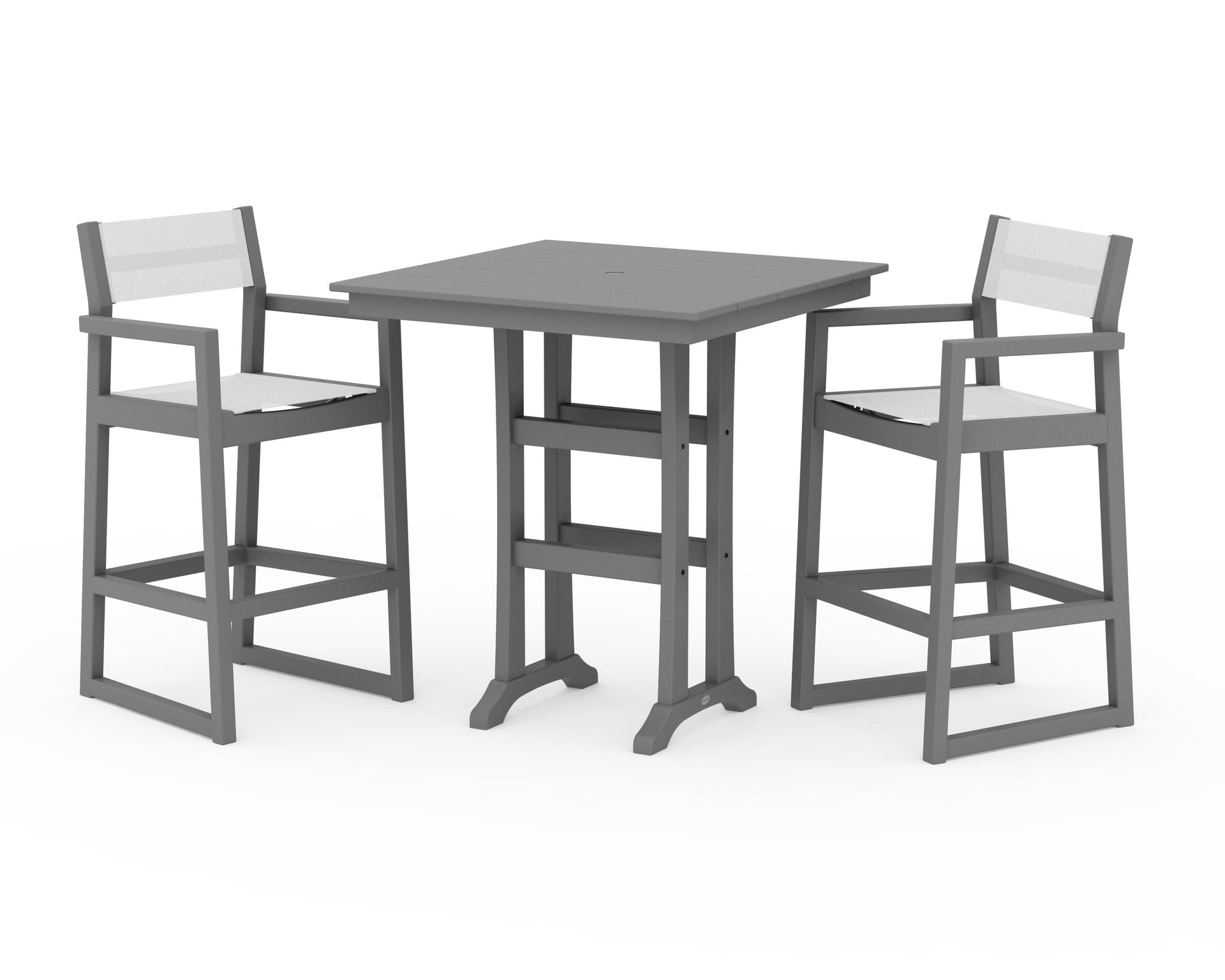 EDGE Sling Arm Chair 3-Piece Farmhouse Bar Set with Trestle Legs