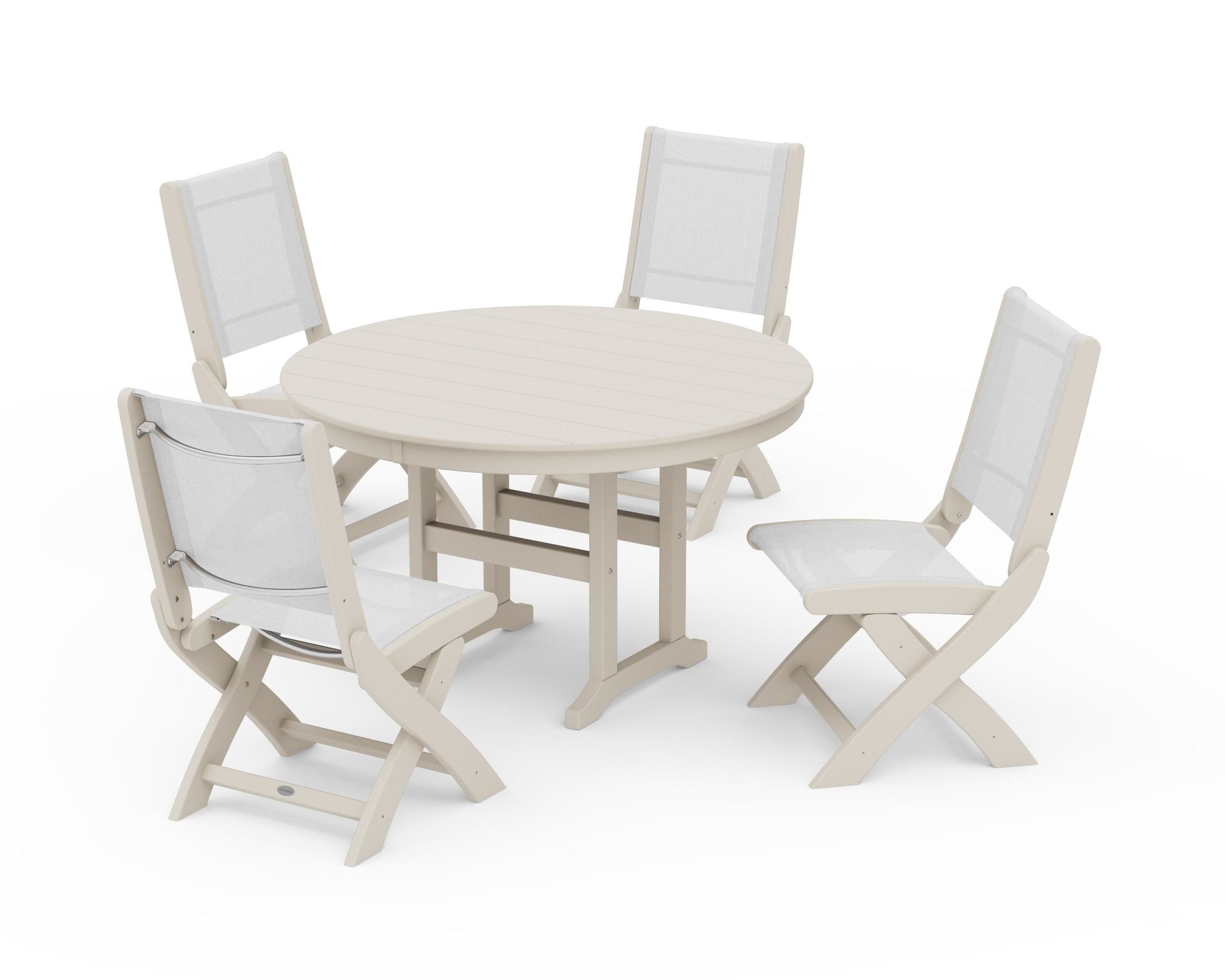 Coastal Folding Side Chair 5-Piece Round Dining Set
