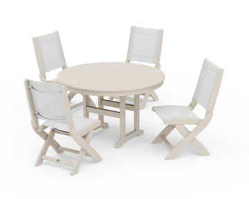 Coastal Folding Side Chair 5-Piece Round Dining Set
