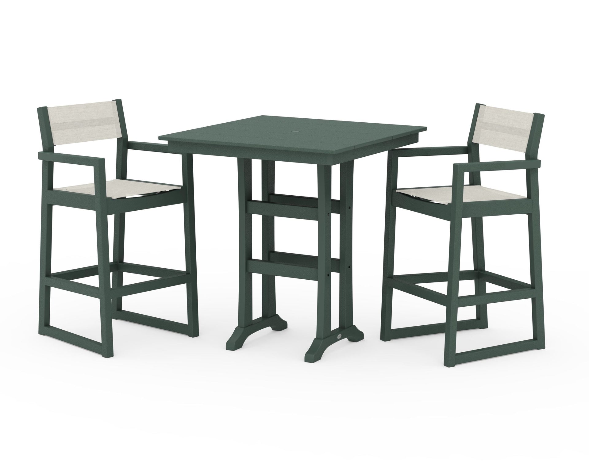 EDGE Sling Arm Chair 3-Piece Farmhouse Bar Set with Trestle Legs