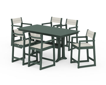 EDGE Sling Arm Chair 7-Piece Farmhouse Counter Set with Trestle Legs