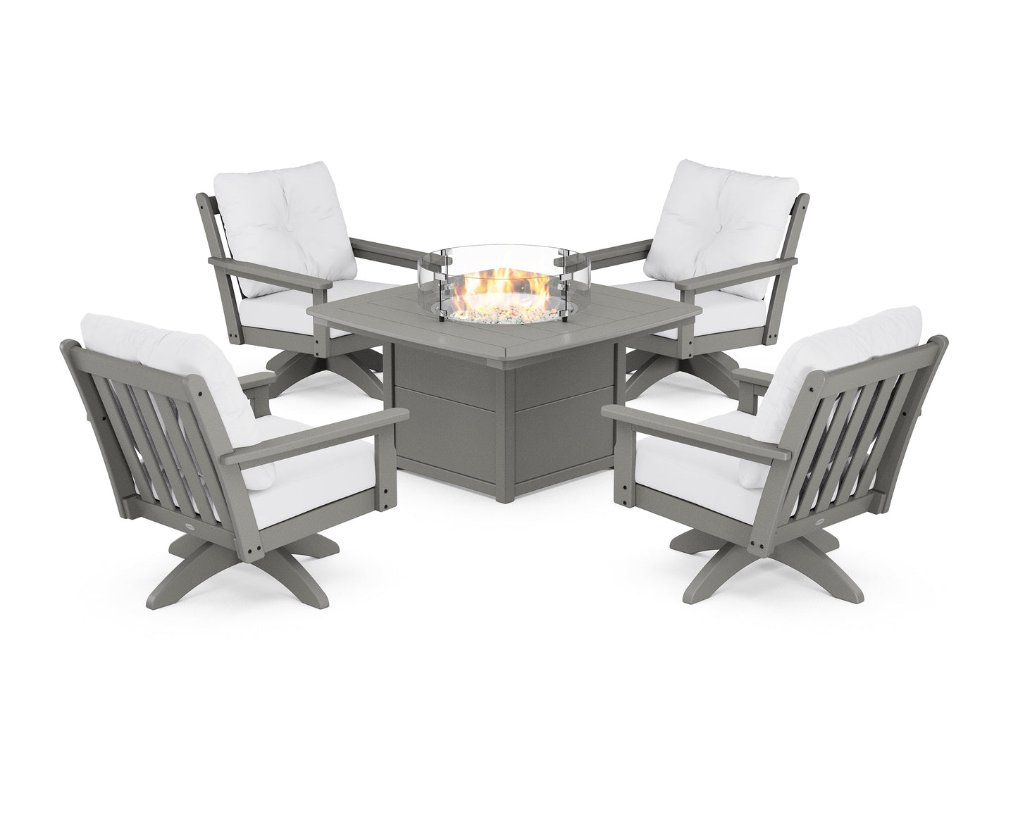Vineyard 5-Piece Deep Seating Swivel Conversation Set with Fire Pit Table
