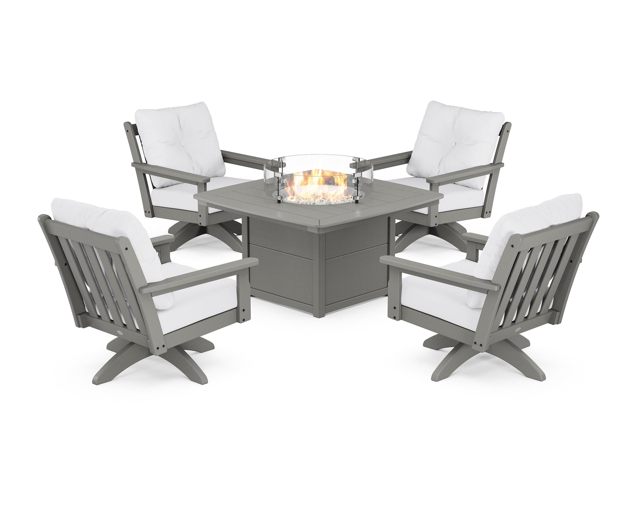 Vineyard 5-Piece Deep Seating Swivel Conversation Set with Fire Pit Table