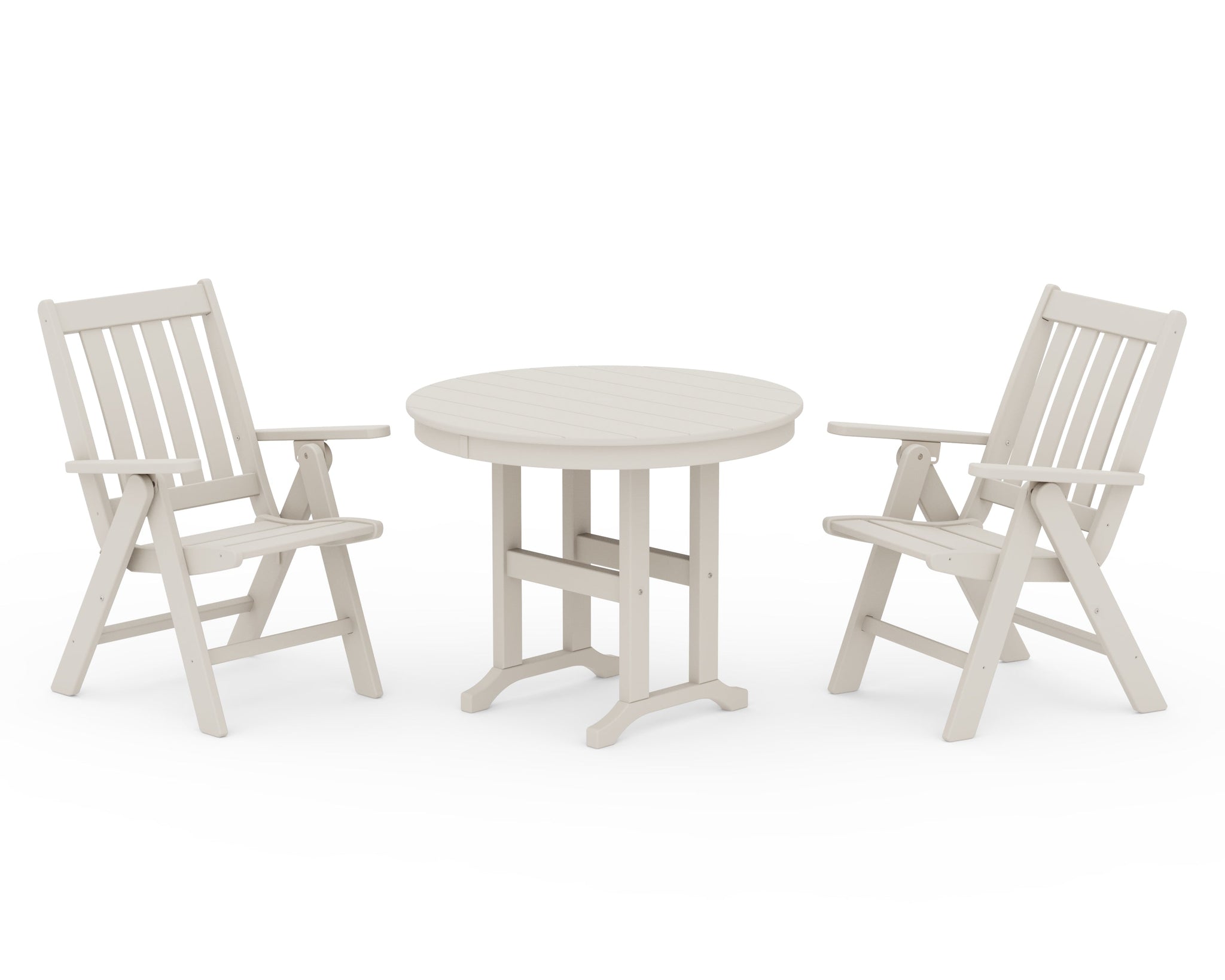 Vineyard Folding Chair 3-Piece Round Dining Set