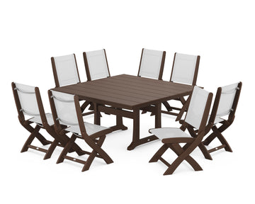 Coastal Folding Side Chair 9-Piece Farmhouse Dining Set