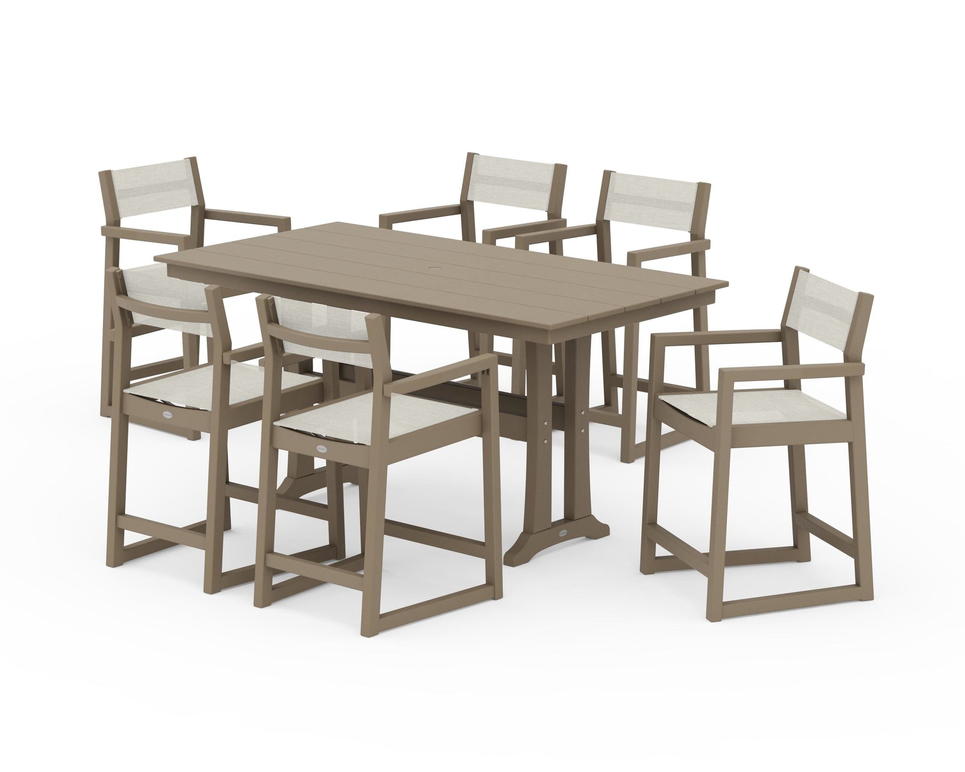 EDGE Sling Arm Chair 7-Piece Farmhouse Counter Set with Trestle Legs