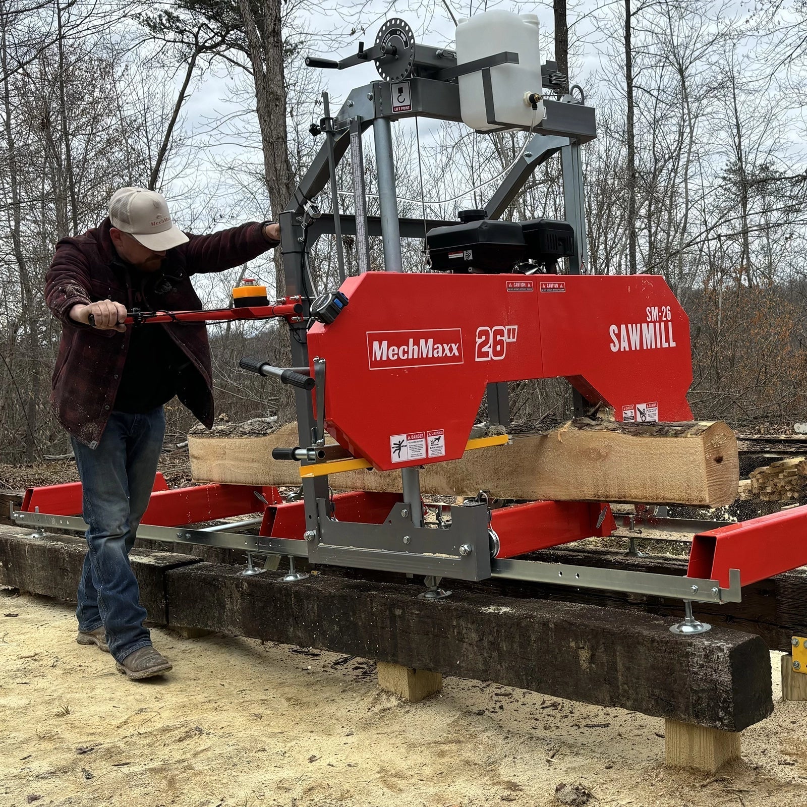 MechMaxx SM26 Sawmill Portable 26" 459cc 15HP Electric Start Gasoline Engine 20" Board Width 13' Track Length New