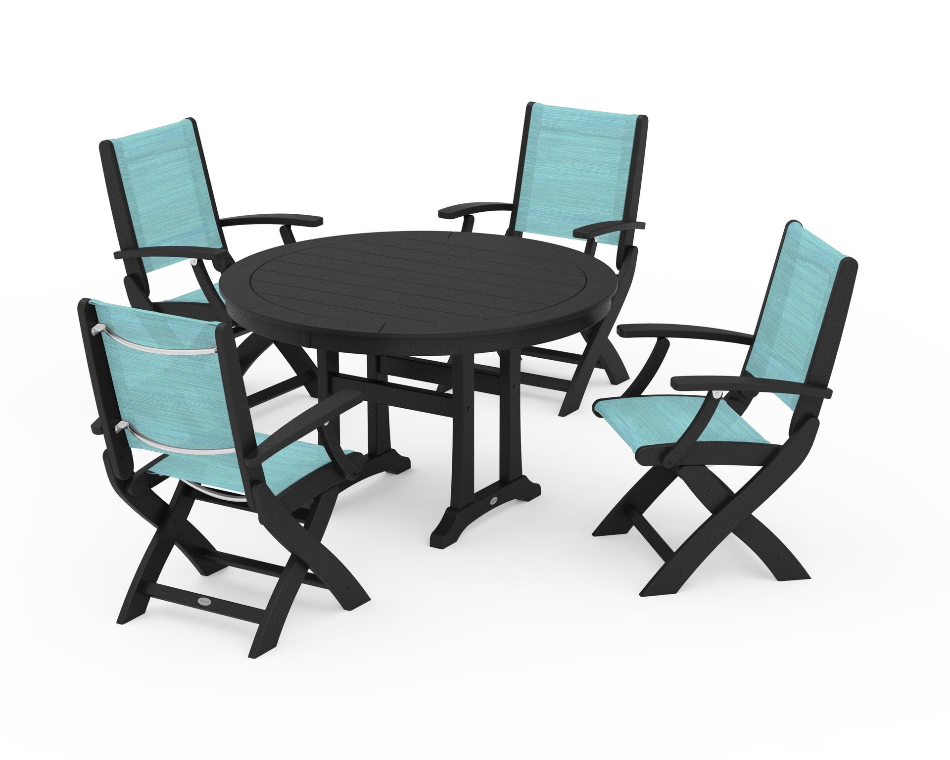 Coastal Folding Chair 5-Piece Round Dining Set with Trestle Legs