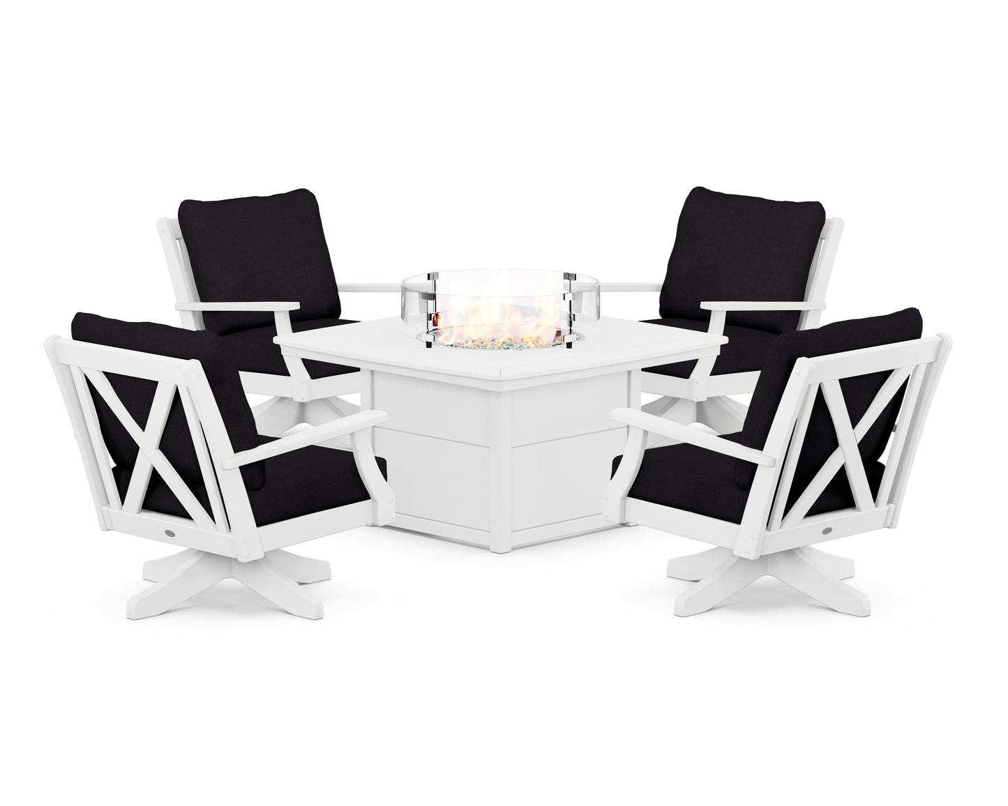 Braxton 5-Piece Deep Seating Swivel Conversation Set with Fire Pit Table