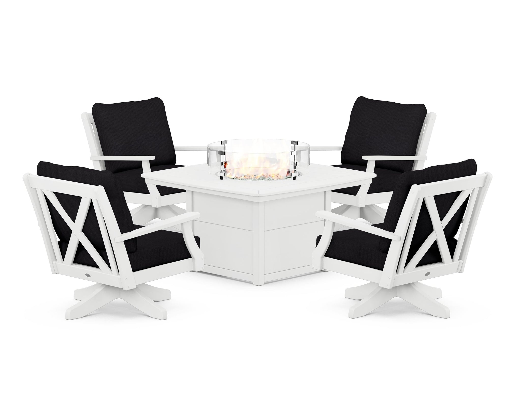 Braxton 5-Piece Deep Seating Swivel Conversation Set with Fire Pit Table