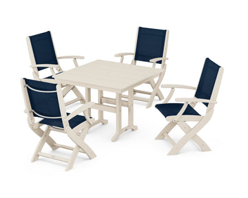 Coastal Folding Chair 5-Piece Farmhouse Dining Set