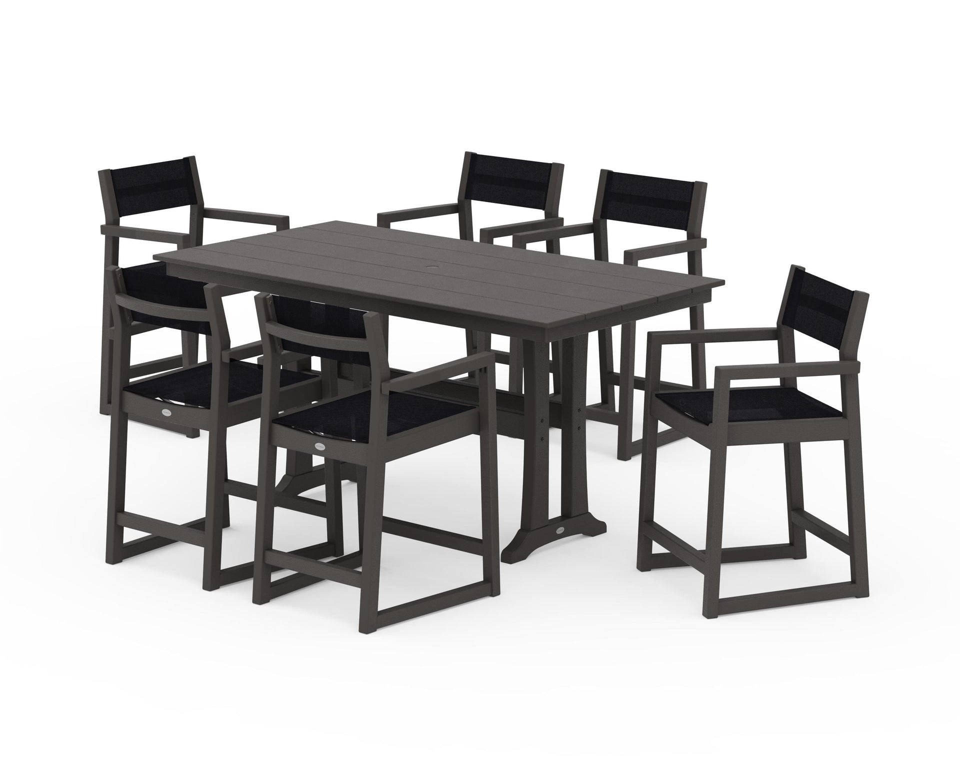 EDGE Sling Arm Chair 7-Piece Farmhouse Counter Set with Trestle Legs