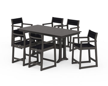 EDGE Sling Arm Chair 7-Piece Farmhouse Counter Set with Trestle Legs