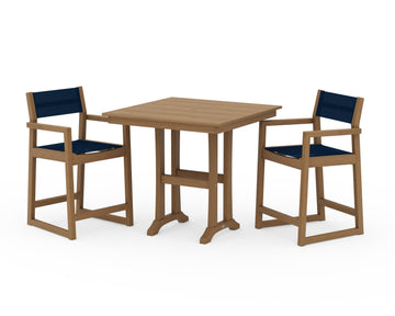 EDGE Sling Arm Chair 3-Piece Farmhouse Counter Set with Trestle Legs