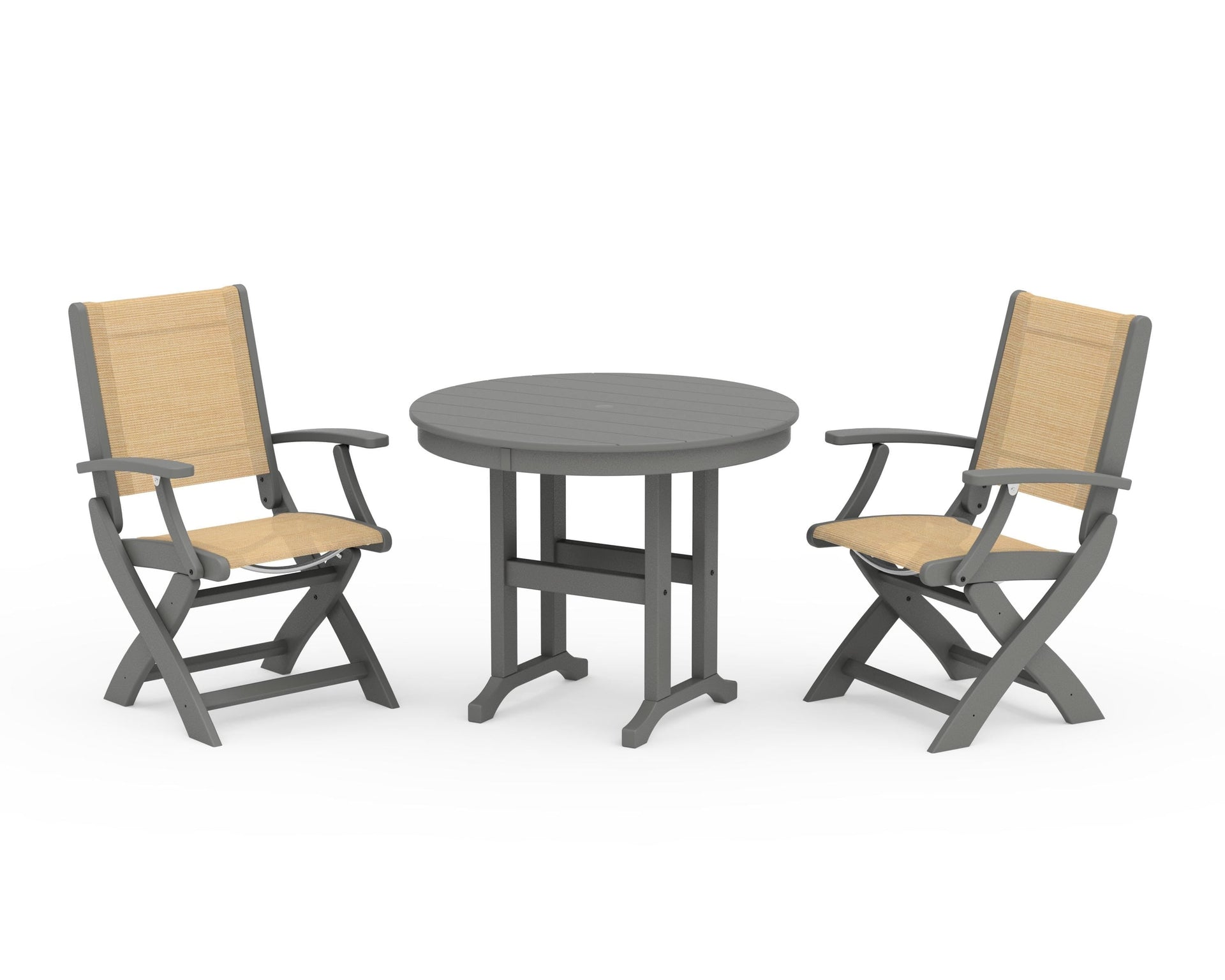 Coastal Folding Chair 3-Piece Round Dining Set