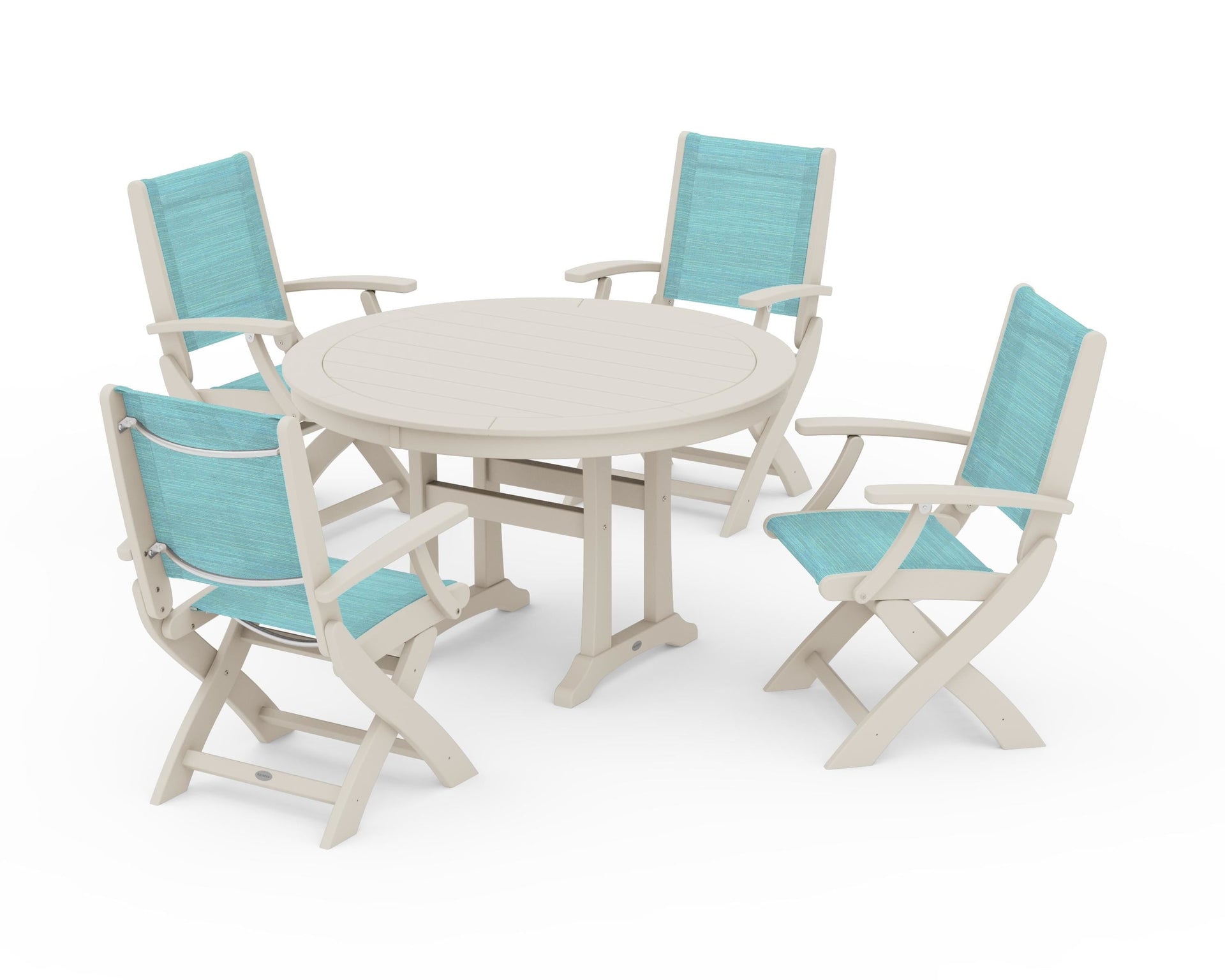 Coastal Folding Chair 5-Piece Round Dining Set with Trestle Legs
